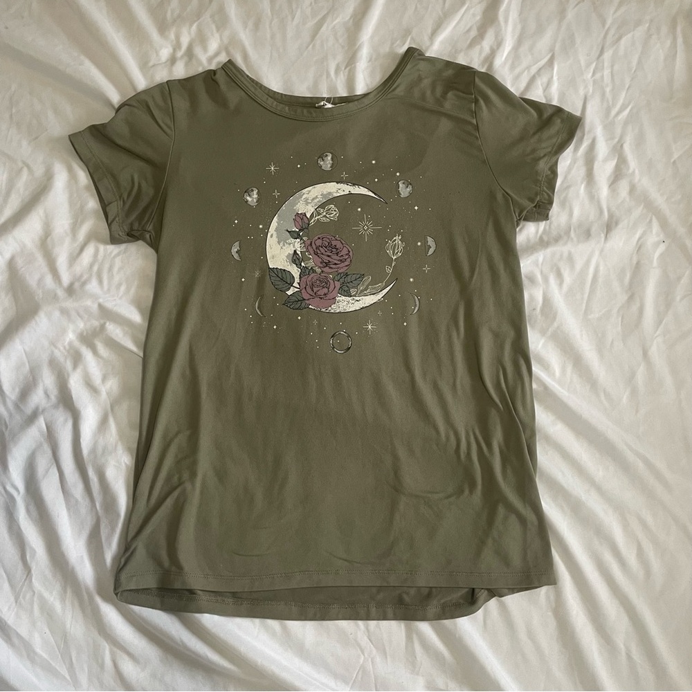 Streetwear Society Olive Green Moon & Rose Graphic Tee